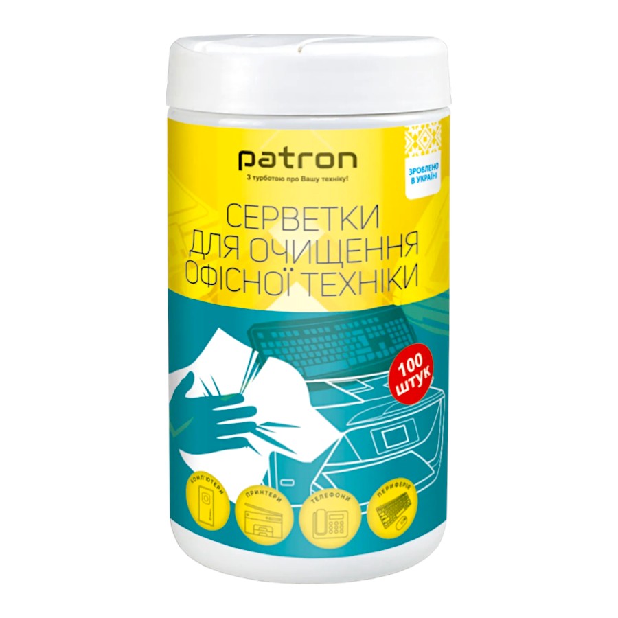 Серветки для очищення оргтехніки, туба 100 шт Patron (F3-028)